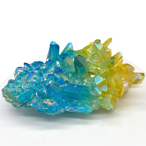 Other - Aura Quartz Crystal Cluster Yellow Blue Clear Iridescent Stone Display Gift